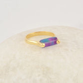 Purple Opal Ring, 5x11mm Long Rounded Shape Gemstone Ring, Handmade 18k Gold Plated Unisex Ring, 925 Sterling Silver Jewelry